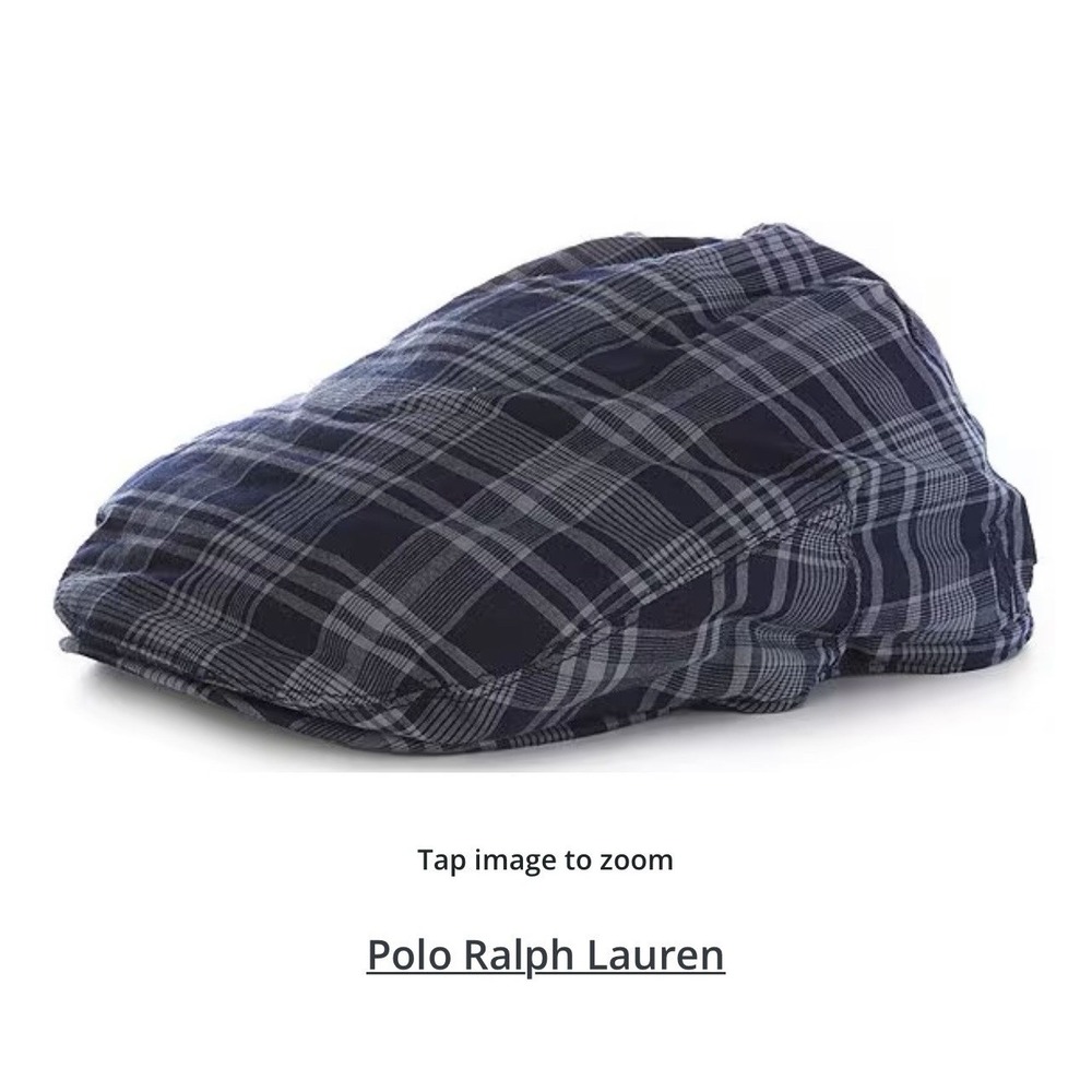 POLO RALPH LAUREN Men's Pony Plaid Lightweight Driver Hat Flat Cap Lid NAVY BLUE